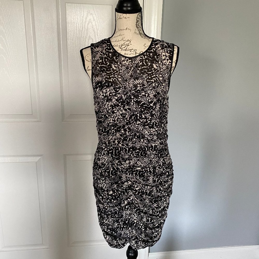 H&M Black & Cream Python Printed Ruched Midi Dress
